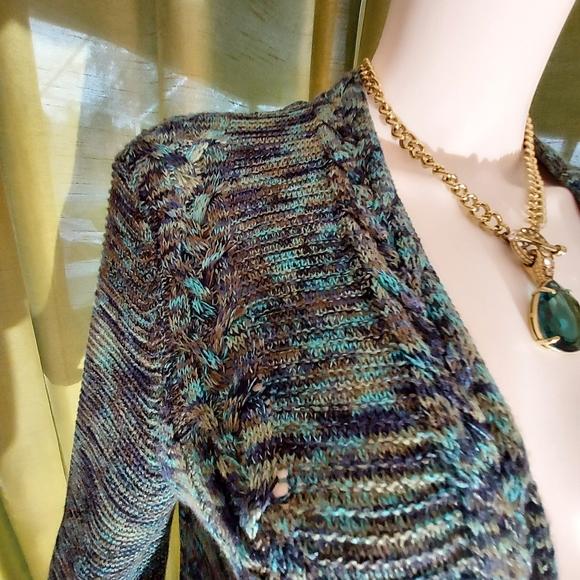 NIC & ZOE Cardigan in an earthy black, teal & green:  Size L - Picture 3 of 11